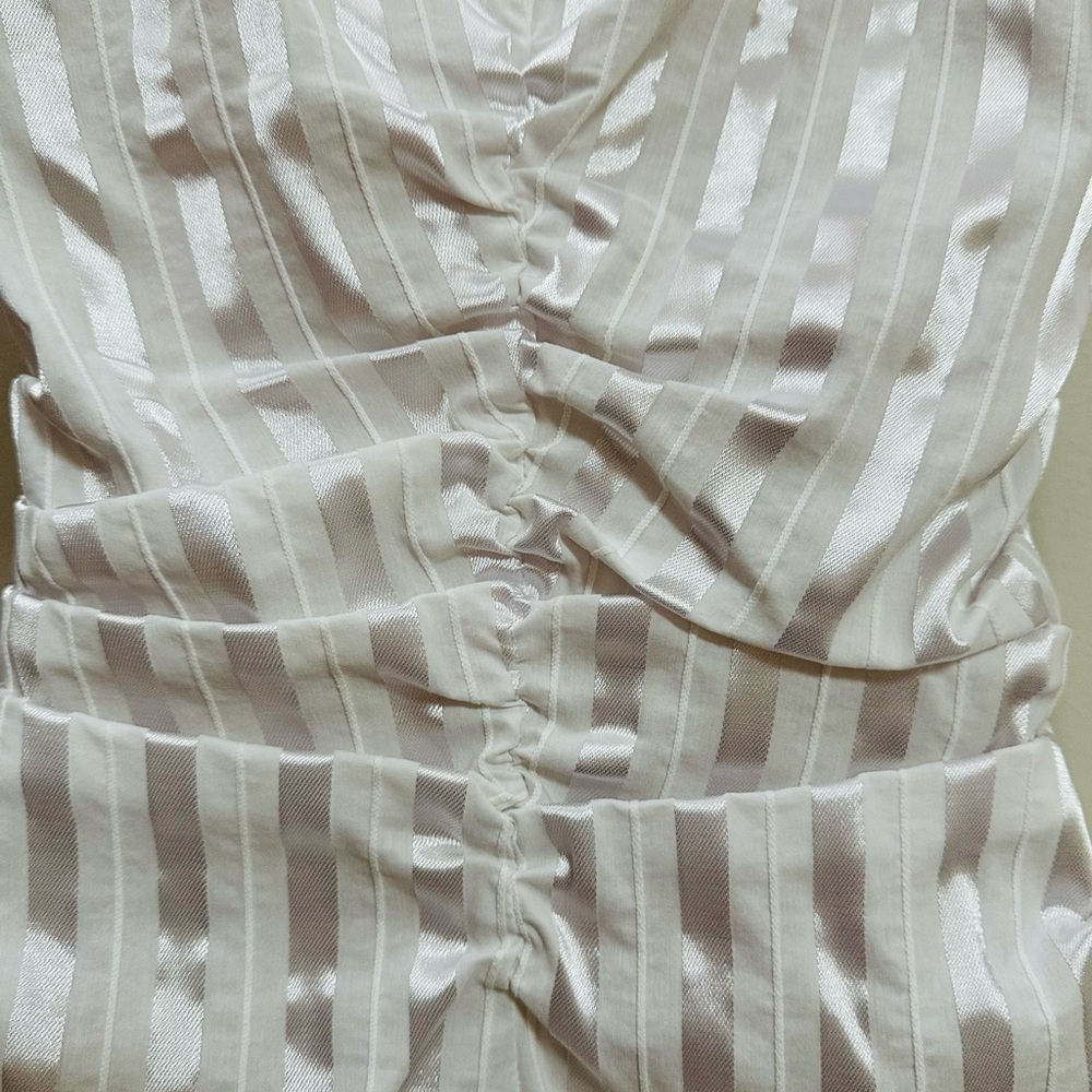 Cache White Satin-Stripe Fitted Button-Down Shirt - Picture 6 of 8